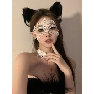Halloween Cosplay Bandeau en Dentelle Masque Yeux Choker Ensemble de 3 Pièces Accessoires Cheveux Fête Gothique Femmes