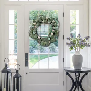 Easter Simulation Vine Wreath With Eucalyptus Leaves And Speckled Eggs Home Decoration Front Door Hanging Photography Prop