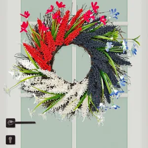 Patriotic Independence Day Wreath Red White Blue American Flag Decoration For Front Door Wall Home Artificial Wheat Flower Wreath