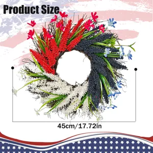 Detail showing 45cm patriotic red white and blue Independence Day wreath size