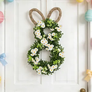 Paashaas Krans Opvouwbaar Kunstmatige Witte Madeliefjes Groene Bladeren Voordeur Hanger Lente Huis Festival Wanddecoratie Ornament