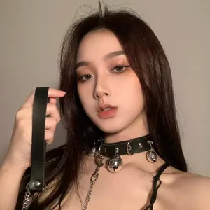 Chic black leather bell choker necklace with metal chain, trendy punk gothic collar jewelry.