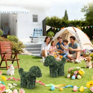 Realistic artificial dog-shaped boxwood topiary sculptures for Easter garden decor