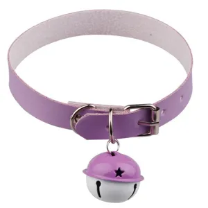 Collier ras de cou en cuir PU violet avec grosse cloche, accessoire cosplay de style mignon.