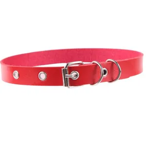 Girocollo in pelle rossa con fibbia metallica e anelli stile gotico punk per donna