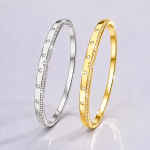 Silver and gold pave rhinestone thin bangles, minimalist luxury design for daily commute gifts.
