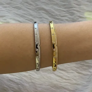 Minimalist rhinestone studded metal cuff bracelet, elegant daily wear jewelry gift.