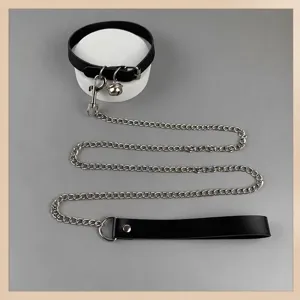 Punk Harajuku PU Leather Bell Choker Necklace With Metal Chain Sexy Women Neck Jewelry