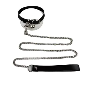 Punk PU leather choker collar with bell and metal chain leash gothic harajuku style