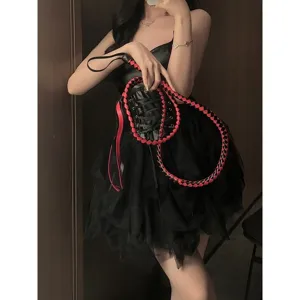 Latigo de cuero trenzado negro y rojo accesorio de cosplay ecuestre fiesta equipo elegante