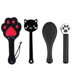 Leather bdsm paddle set cat paw whip adult novelty practice props four pieces black