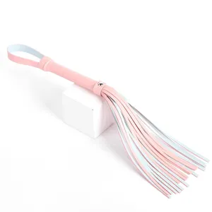 Pink PU leather flogger whip with tassel design, ideal for cosplay, costume, and fun.