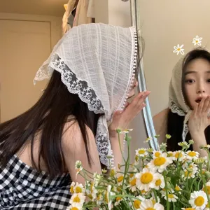 French Vintage Floral Lace Triangle Scarf Women Sweet Headband Hair Band Bag Ribbon Decorative Hair Accessories