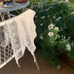 French vintage white lace triangle scarf floral hair band decorative neckerchief elegant