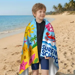Schnelltrocknendes Mikrofaser-Strandtuch mit süßem Surfschul-Cartoon für Kinder
