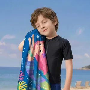 Mikrofaser-Strandtuch mit süßem Meerjungfrau-Motiv für Kinder, weich und saugfähig