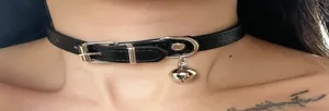 Black leather choker necklace with metal bell gothic style punk collar fashion jewelry accessory
