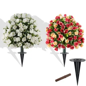 Two sets of artificial rose flower ball stakes for outdoor garden and yard decoration