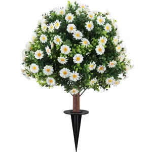 Outdoor artificial daisy topiary tree with black garden stake for lawn decoration