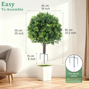 Artificial boxwood topiary tree in pot for outdoor garden decoration, 25.5 inch high