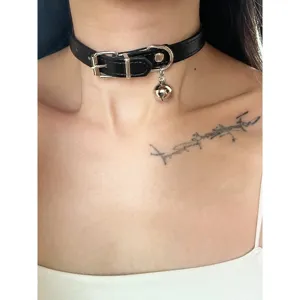 Punk Gothic PU Leather Choker Necklace Bell Claw Bone Pendant Short Collar Women Fashion Jewelry Accessories