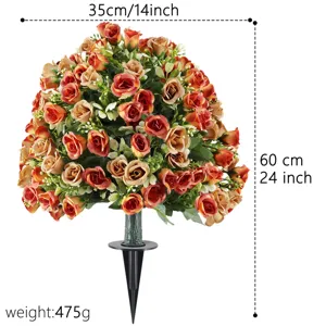 Artificial rose flower arrangement with stake for garden decoration 60cm total height