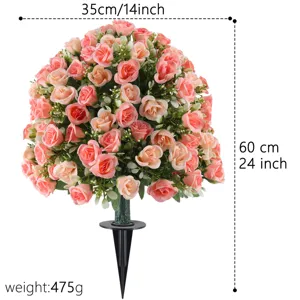 Artificial pink rose flower ball stake for outdoor garden decoration 60cm height