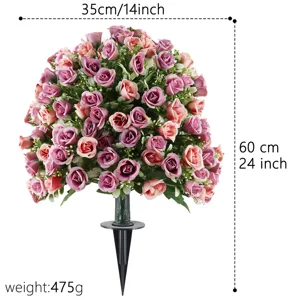 Outdoor artificial pink and purple rose bush garden stake decoration, height 60cm