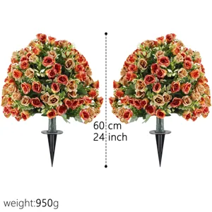 Set of 2 artificial rose bush ground spikes for outdoor garden decor, 60cm height, 950g.