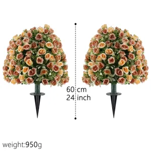 Pair of 24-inch champagne artificial rose garden stakes for outdoor decor, weight 950g