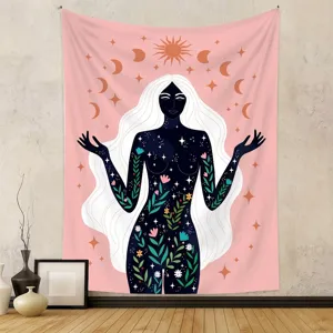 Böhmischer Mystische Göttin Wandteppich Rosa Mondphasen Himmlische Polyester Wandbehang Kunst Hintergrund Für Schlafzimmer Wohnzimmer Dekor