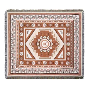Bohemian geometric woven camping blanket with tassels for outdoor picnic or sofa decor