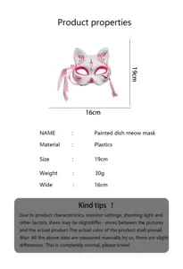 Vista dettagliata della maschera da volpe in stile giapponese tradizionale con precise misure.