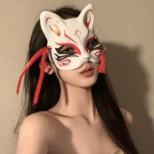 Maschera da volpe in stile giapponese mezza faccia festa cosplay costume carnevale