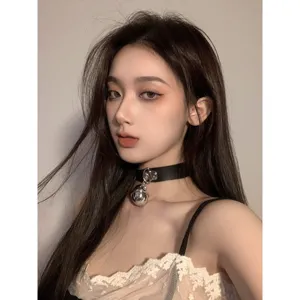 Halloween Heart Bell Choker Necklace PU Leather Alloy Gothic Collar Sexy Clavicle Chain Jewelry Gift For Women