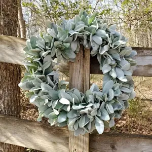 Couronne Artificielle d'Oreille d'Agneau Vert Sauge Couronne de Verdure Floconnée pour Porte d'Entrée Ferme Fête des Mères Mariage Maison Murale