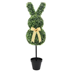 Artificial Boxwood Topiary Easter Bunny Dog Shape Plant Potted Outdoor Garden Yard Landscaping Decoration With Silk Bow For Festival Home Decor