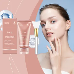 Nahaufnahme Detail der HOYGI Kollagen Nacht-Maske Tubenverpackung und weichen Silikonbürste.
