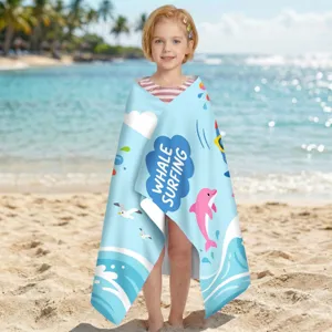 Mikrofaser-Strandtuch für Kinder mit Delfin- und Wal-Motiv, saugfähig und weich