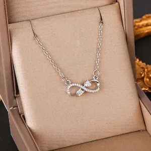 Korean minimalist infinity heart arrow necklace with high-flash zirconia in silver finish.