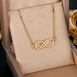 Korean minimalist 18k gold plated infinity symbol necklace with sparkling cubic zirconia