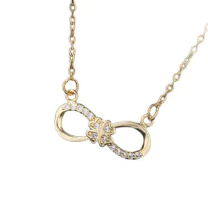Korean minimalist infinity symbol necklace with sparkling cubic zirconia, elegant gold finish.