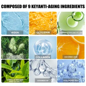 Immagine di dettaglio che mostra 9 ingredienti anti-età chiave per sieri viso idratanti.