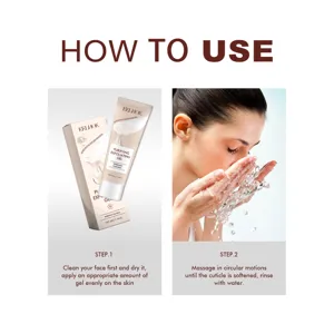 Detail d'instruction d'utilisation du gel exfoliant visage pour le bon nettoyage.