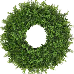 Lush green artificial boxwood eucalyptus wreath for indoor and outdoor home decor