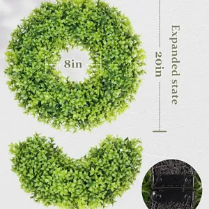 20 inch foldable artificial green boxwood wreath for front door wall home decoration