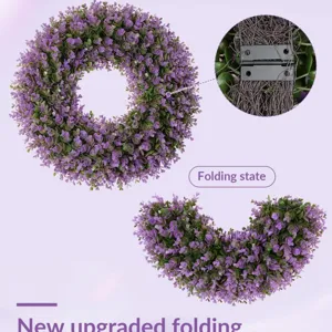 Purple artificial eucalyptus wreath with foldable design for front door decoration