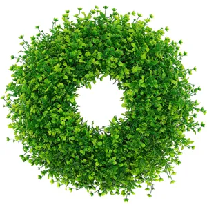 Lush artificial green boxwood wreath for indoor and outdoor home wall decoration