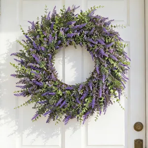 Artificial Lavender Wreath Purple Flower Wreath For Front Door Outside Spring Summer Wall Hanging Farmhouse Home Decor