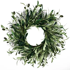 Artificial Olive Wreath Green Leaf Garland With Black Fruit For Front Door Home Kitchen Wall Hanging Decoration Wedding Party Decor